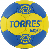 Мяч гандбольный "TORRES Club", р.3, ПУ, 5 подкл. слоев, руч. сшивка, сине-желтый
