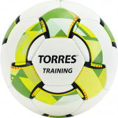 Мяч футбольный "TORRES Training", р.5, 32 пан. PU, 4 подкл. слоя, руч. сшивка, бело-зел-сер