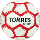 Мяч футбольный "TORRES BM 300", р.5, 28 пан.,гл.TPU,2подкл. слой, маш. сш., бело-серебр-крас.