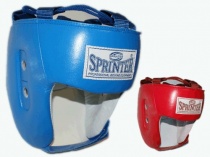 Шлем боксёрский "SPRINTER" открытый, натуральная кожа, индивидуальная упаковка. Натуральная кожа снаружи, натуральная замша изнутри, усиленная защита области ушей, сзади застежка на двух липучках.