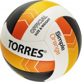 Мяч волейбольный "TORRES Simple Orange", р.5, синт.кожа (ТПУ), маш. сшивка, бут.кам,бел-чер-оранж
